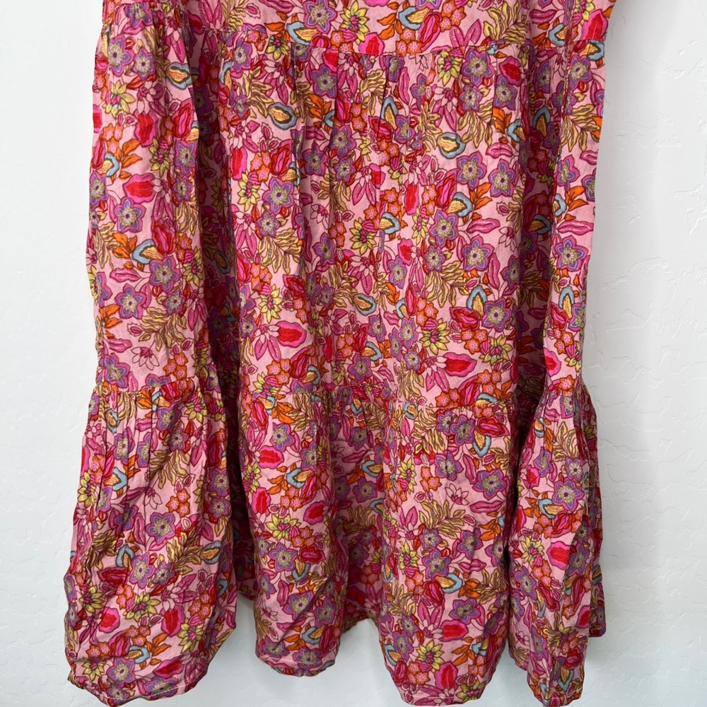 Natural Life Mini Dress Women XS Pink Floral Embroidered Tiered - Picture 4 of 7